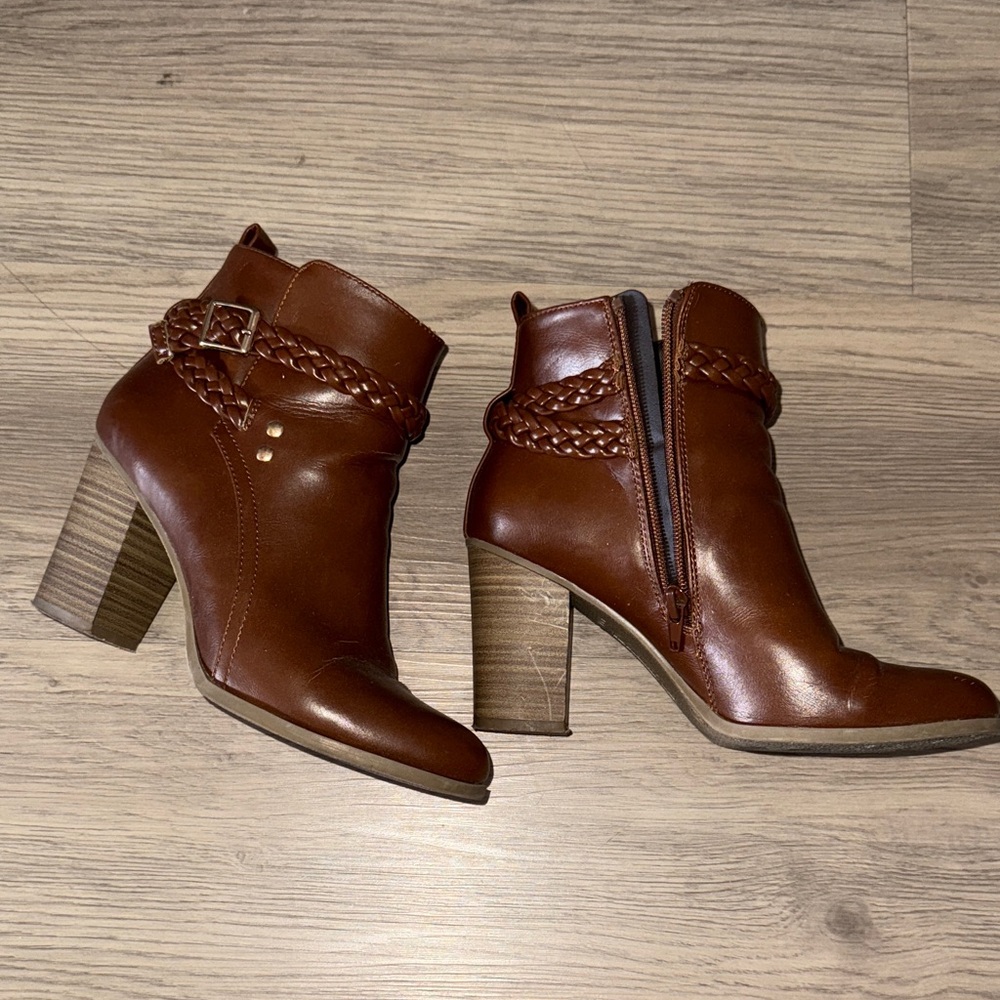 American Eagle Outfitters Brown Ankle Boots with Braided Strap